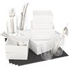 4 square carbon starter set. four each bento dinner plates, salad plates, soup bowls; 6 each party spoons, forks, knives; 4 each marta coolers, double old-fashioneds; 4 carbon basketweave placemats.