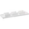 4-piece bento serving set. one 17.5"Wx5.875"D platter and  three 3.5"sq.x1.5"H mini bowls.