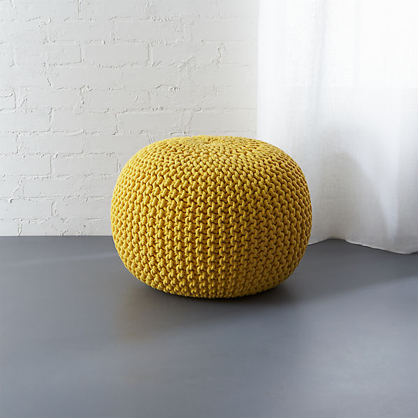 knitted yellow pouf CB2