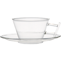 om beaker glass cup and saucer