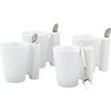 8-piece white set. four 7-oz.; 4"Wx3"Dx4"H coffee mugs and four 3" spoons.