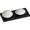 3-piece set. two 2.5" dia. shakers; one 5.5"Wx2.5"D stand.