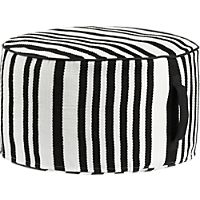 stripe woven black and white outdoor pouf