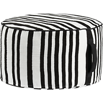 stripe woven black and white outdoor pouf